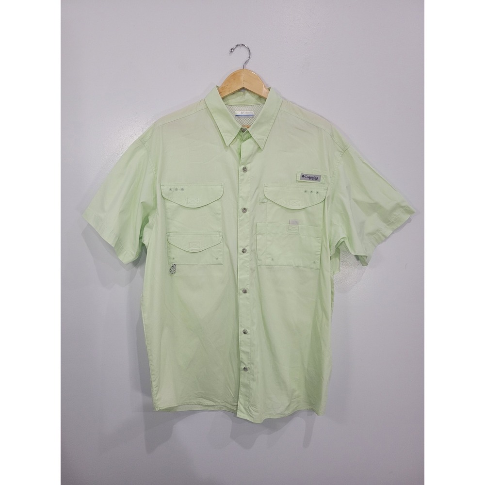 Columbia PFG Bonehead Mens Large Lime Green‎ Short Sleeve Fishing Shirt FM7130